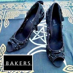 Bakers Black Lace With Bead Embellishment High Heels